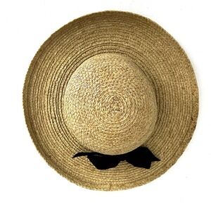 HBY Miami Women's Wide Brim‎ Sun Hat Black Trim Bow One Size